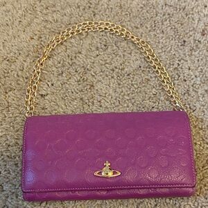 Vivienne Westwood Pink Leather Clutch with Gold Chain